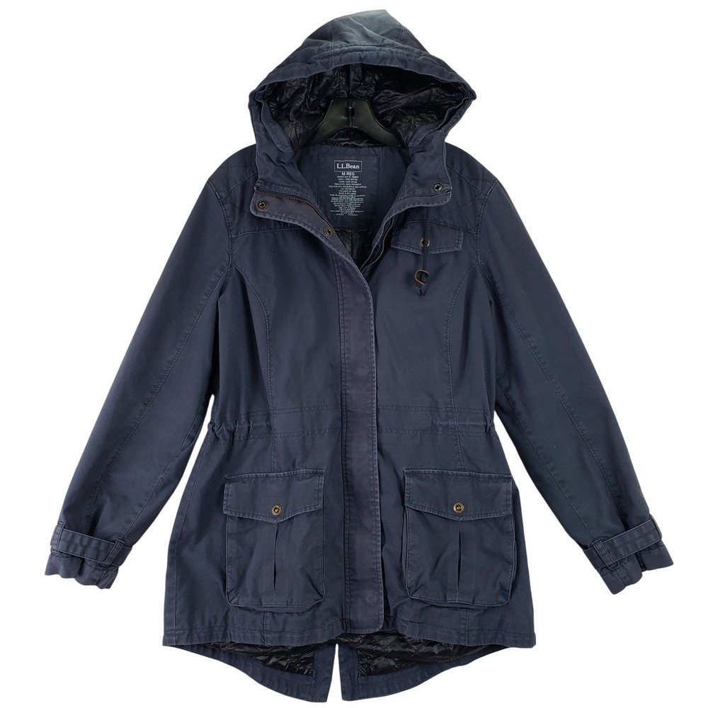 L.L. Bean 299827 Utility Parka Womens M Blue Hooded Insulated Gorpcore Coat